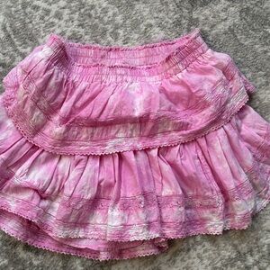 Love Shack Fancy Pink White Ruffle Skirt Medium M